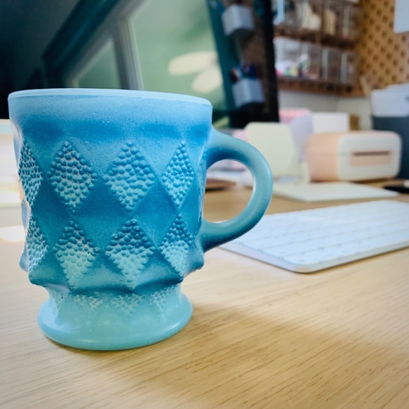 Anchor Hocking Kimberly Milk Glass Ombre Blue Coffee Mug Vintage - Picture 6 of 6